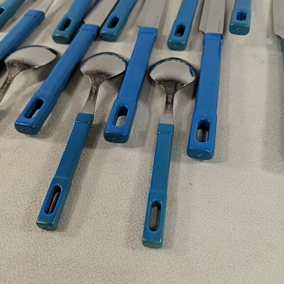 Abert INOX Italy 18/CR 16 Set Cutlery Utensils Teaspoons Soup Knives Forks Blue - Picture 14 of 14